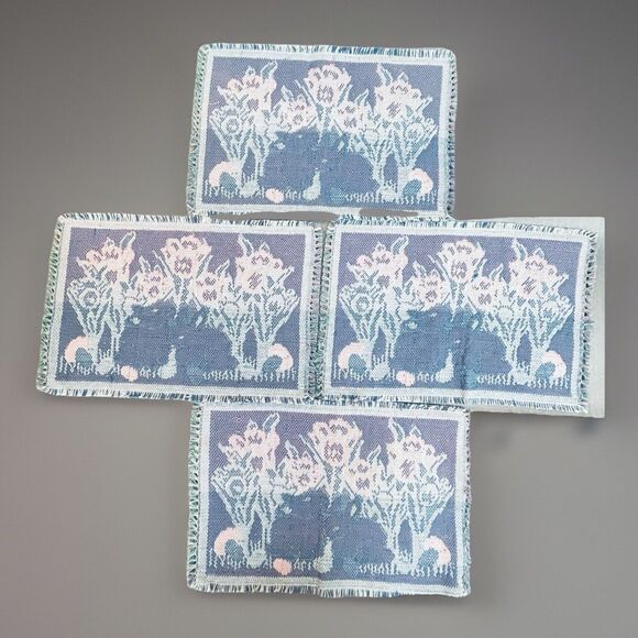 Vintage Woven Easter Placemats – Tulips & Bunny – 18"x12"- W Fringe Set of 4 EUC - Picture 3 of 10